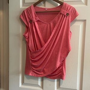 Teen crisscross, pink short sleeve top-petite medium